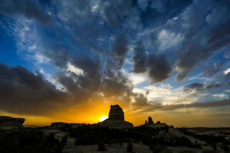 Západy slunce na poušti Gobi