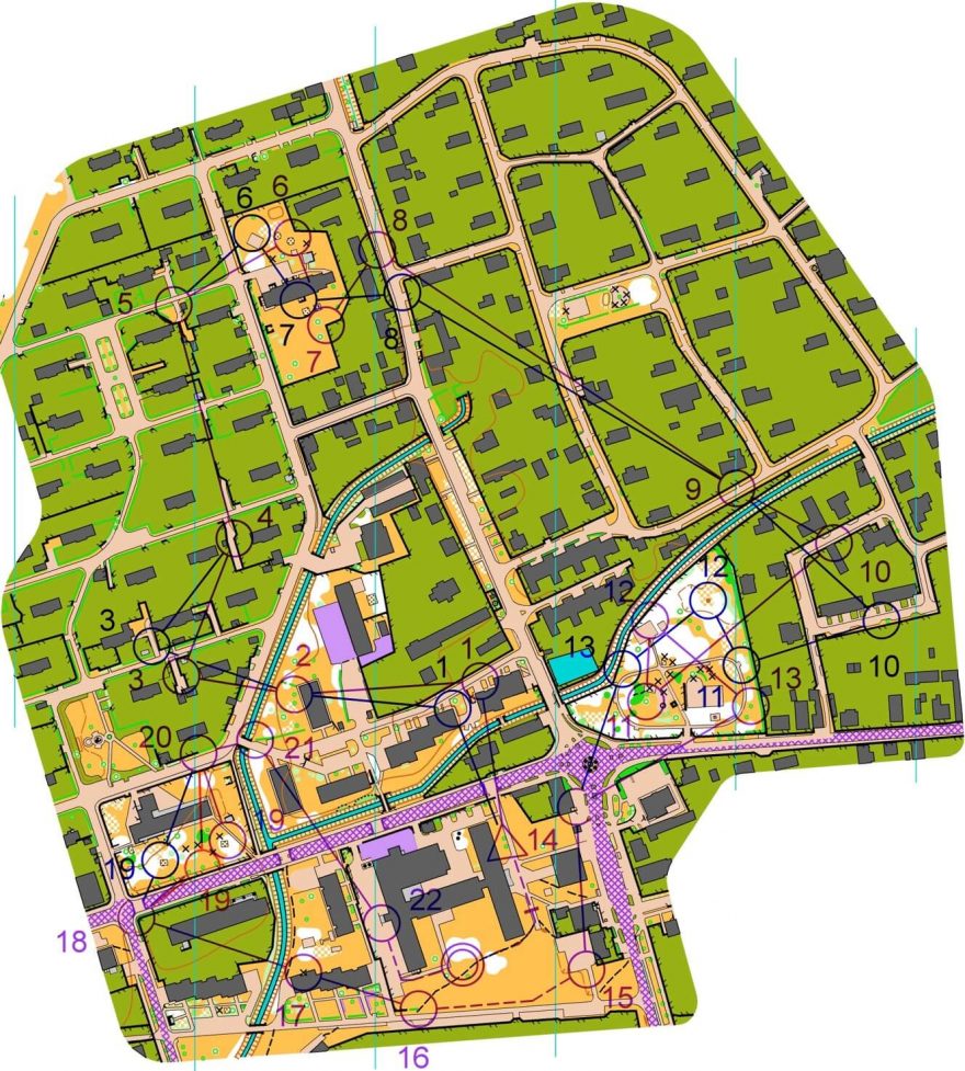 Mapa se variantami mužských úseků na MČR sprintových štafet